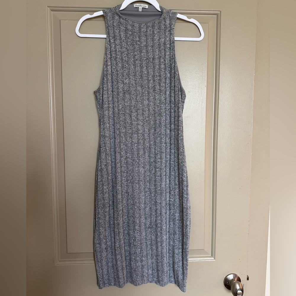 Gray Sleeveless Ribbed Dress